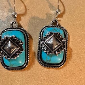 Turquoise and Silver Geometric Earrings
